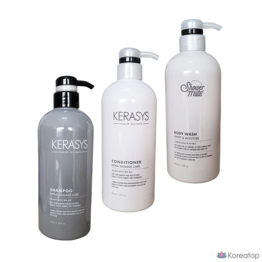Набор Kerasis Shower Mate 750 мл: шампунь, ополаскиватель и средство для тела (3 предмета), 1 упаковка., фото 2