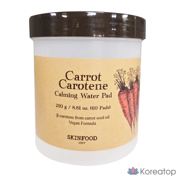 Успокаивающие водные подушечки Skinfood с каротином и морковью, 60 шт., 60 листов, 1 упаковка.