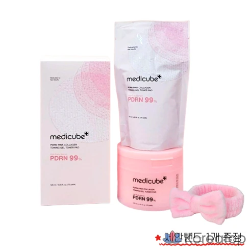 Тонизирующий гель-тонер Medicube PDRN Pink Collagen Toning Gel Pad / Ribbon Cleansing Band Free