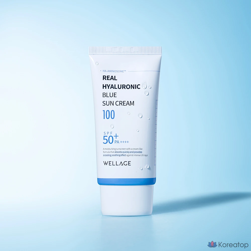 Солнцезащитный крем WELLAGE Real Hyaluronic Blue Sunscreen SPF50+ PA++++, 50 мл, 1 шт.