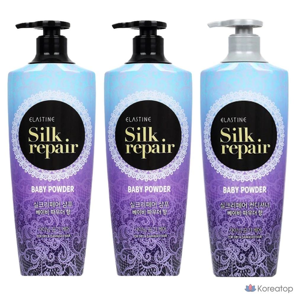 Набор из 2 флаконов шампуня Elastine Silk Repair 550 мл и кондиционера 550 мл (с ароматом детской присыпки), 1 шт.