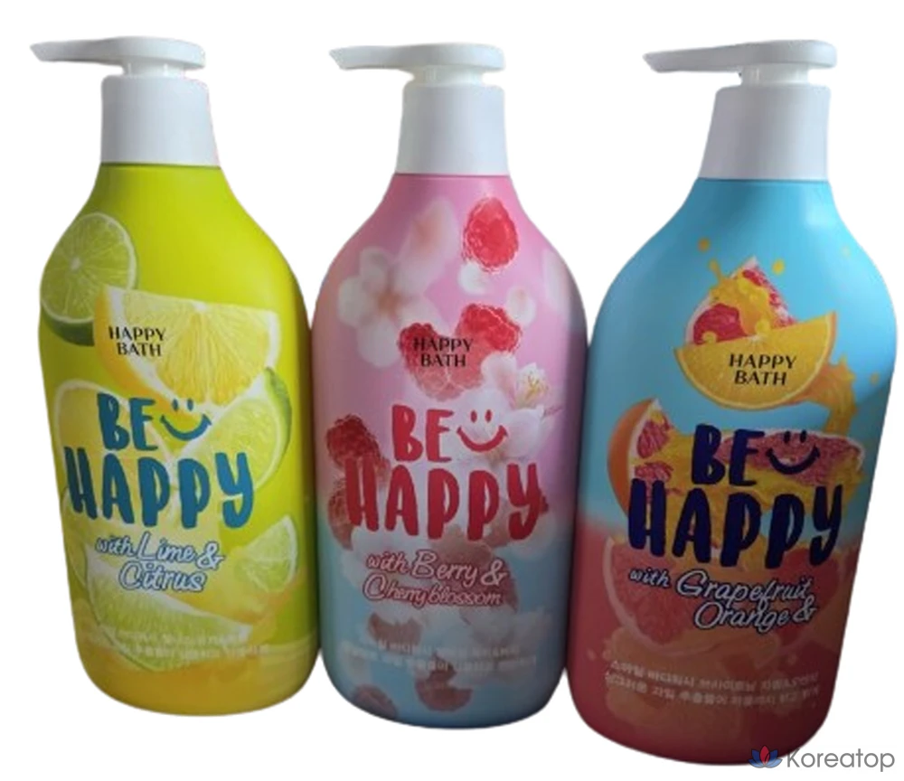Гель для душа Happy Bath Smile Body Wash 3-piece Set (Yuzu/Cherry/Grapefruit), 900 г, 1 шт.