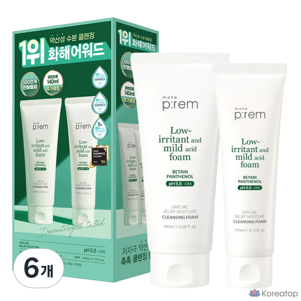 Набор из 6 гелей для умывания MAKE P:REM Safe Me Relief Moisture Cleansing Foam, 180 мл.