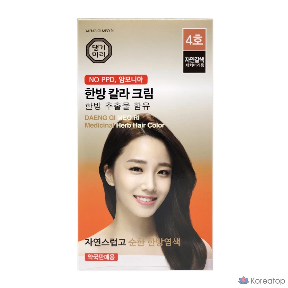 Цветная краска для волос Danggi Meori Oriental Medicine Color Cream, № 4, натуральный коричневый, 1 флакон., фото 2