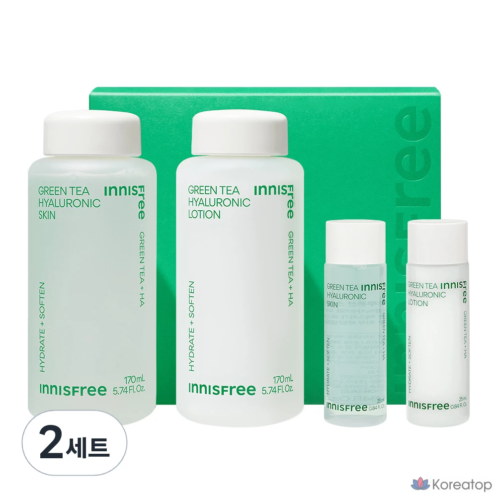 Набор средств по уходу за кожей Innisfree с зеленым чаем и гиалуроновой кислотой, 2 комплекта.