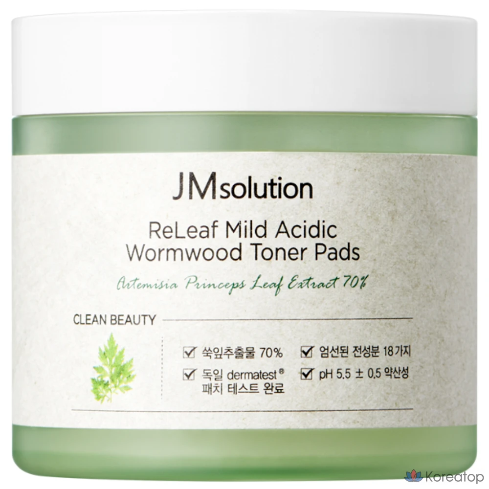 Тонизирующие подушечки JM Solution Relief с мягкой кислотностью и экстрактом полыни, 140 мл, 70 листов, 1 упаковка.