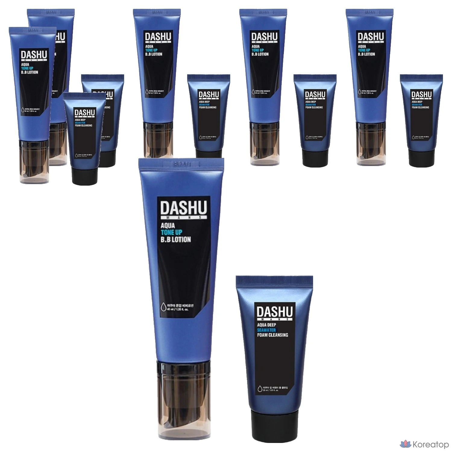 Набор из 6 предметов: BB-лосьон DASHU Men's Aqua Tone-Up, 40 мл + пенка для умывания DASHU Men's Aqua Deep Sea Water, 30 мл.