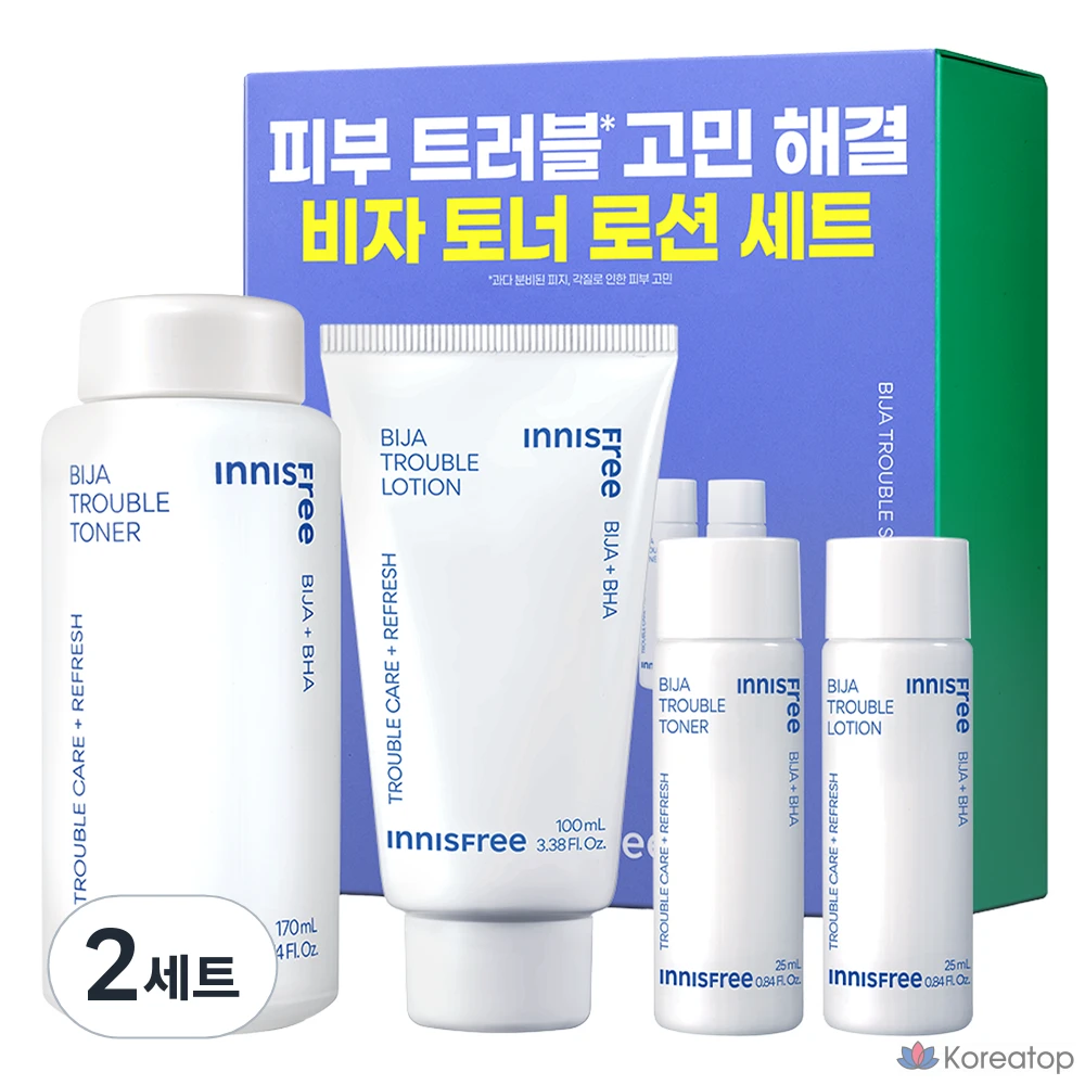 Набор Innisfree Bija Trouble Toner 170 мл + 25 мл + лосьон 100 мл + 25 мл (2 набора).