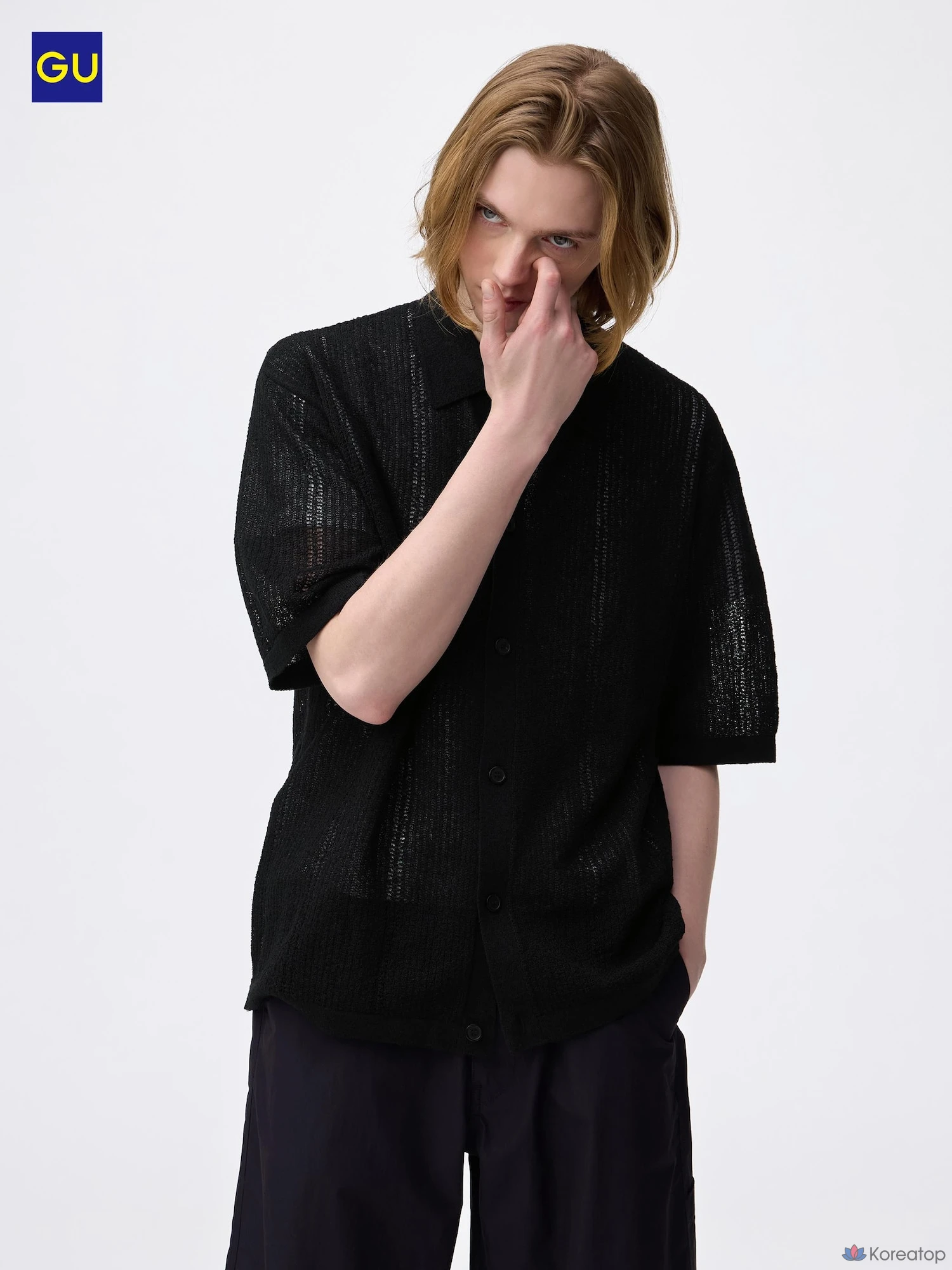 Рубашка Uniqlo Washable Boucle Knit Shirt с коротким рукавом