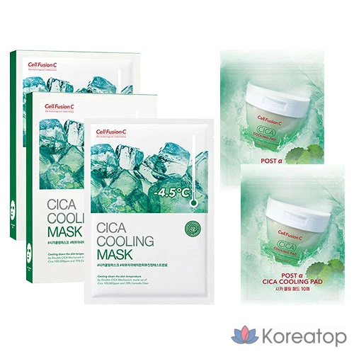 Охлаждающая маска Cellfusion C Cica (5 шт.) + охлаждающая подушечка Cica (10 шт.), 2 комплекта.
