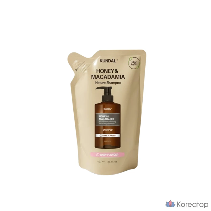 Набор сменных блоков шампуня Kundal Honey &amp; Macadamia Nature с ароматом детской присыпки, 400 мл, 1 шт.