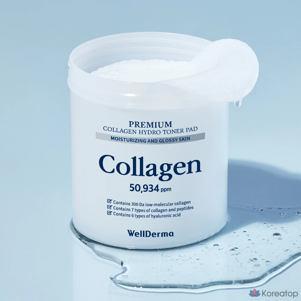 Подушечки для тонизирования кожи WellDerma Premium Collagen Hydro Toner Pad, 250 г, 1 упаковка, 60 листов