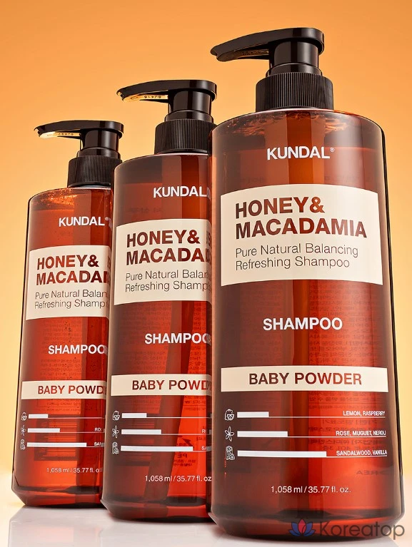 Шампунь Kundal Honey & Macadamia Nature с ароматом детской присыпки, 1,058 л, 1 шт., фото 8
