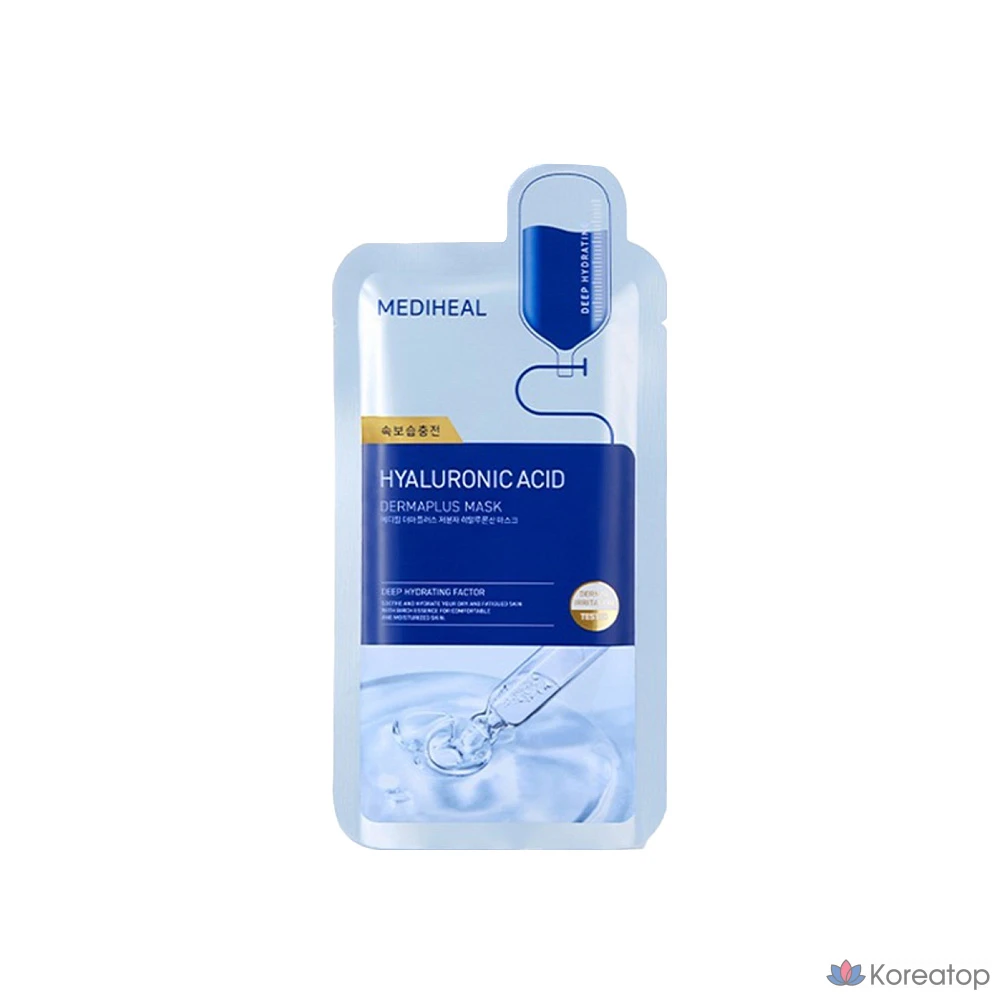 Набор масок Mediheal Derma Plus с низкомолекулярной гиалуроновой кислотой, 10 штук, 1 упаковка.