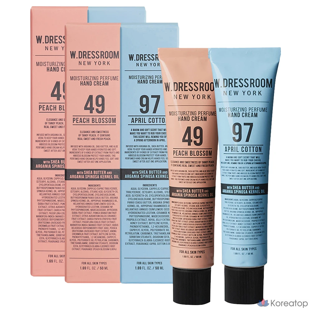 Набор из 2 флаконов парфюмерного крема для рук W.Dressroom 50 мл: 49 «Персиковый цветок» + 97 «Апрельский хлопок».