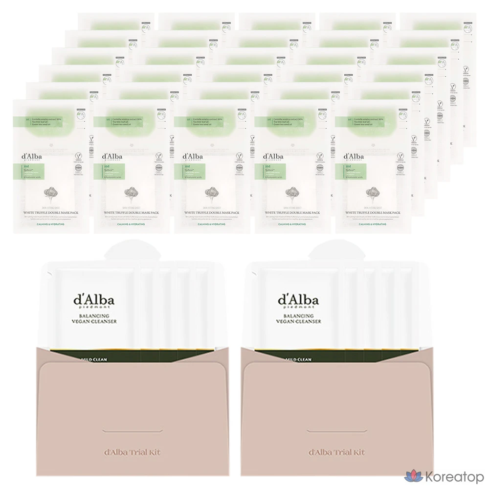Набор из 2 упаковок: увлажняющая маска D'alba с белым трюфелем (двойное успокаивающее действие) + балансирующий веганский гель для умывания, 3 мл.