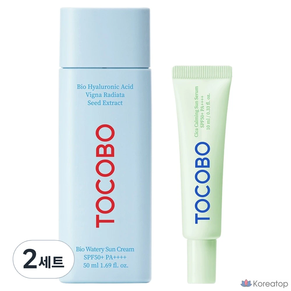 Набор из 2 успокаивающих солнцезащитных средств Tokobo Bio Watery Sunscreen 50 мл и Cica Calming Sun Serum 10 мл, SPF50+ PA++++.