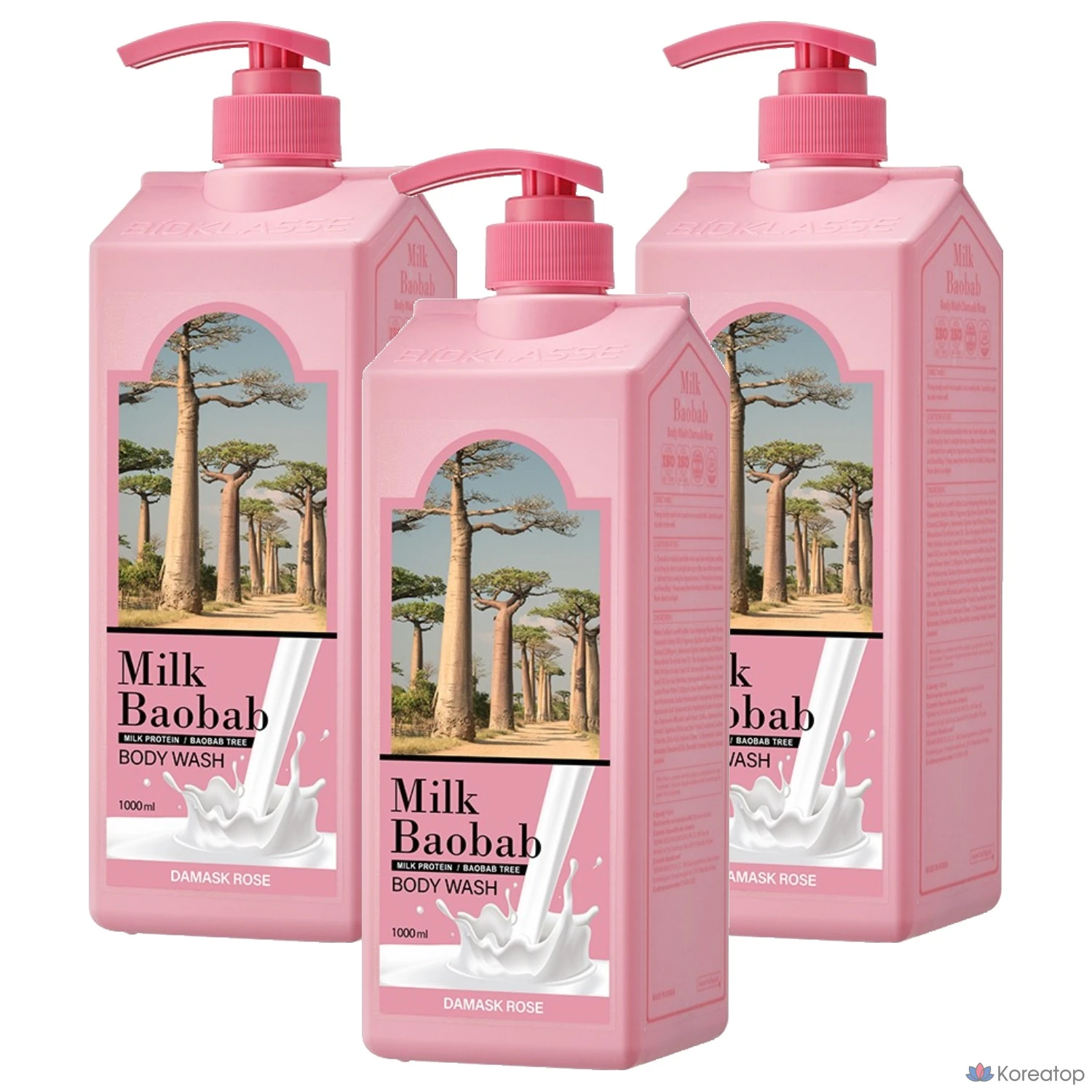 Гель для душа Milk Baobab с ароматом дамасской розы, 1 л, 3 упаковки.