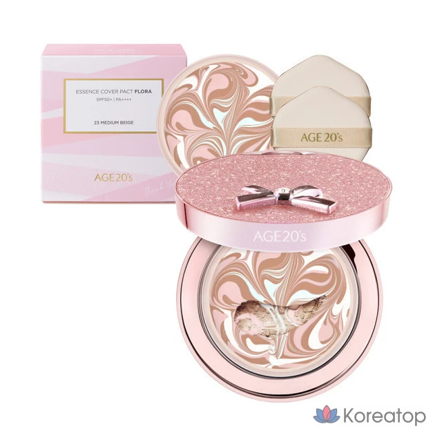 Тональный крем Age 20's Ribbon Jewelry Edition Essence Cover Pact, 14 г + набор сменных блоков 14 г, № 23, средне-бежевый, 1 шт.