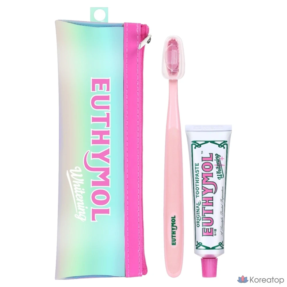 Зубная паста Euthymol Whitening Portable, 40 г, набор с зубной щеткой, 1 шт.