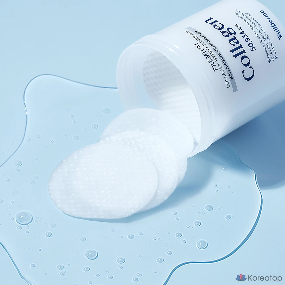 Подушечки для тонизирования кожи WellDerma Premium Collagen Hydro Toner Pad, 250 г, 1 упаковка, 60 листов