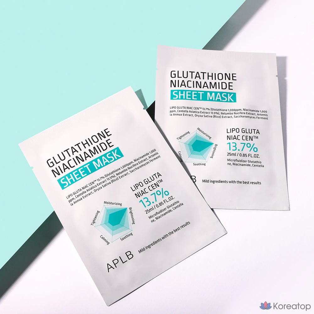 Тканевая маска для лица APLB Glutathione Niacinamide Sheet Mask, 40 шт., фото 2