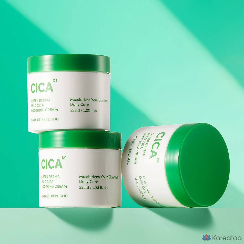Успокаивающий крем Nature Republic Green Derma Mild Cica, 55 мл (2 шт.), 9 мл (3 набора), фото 6