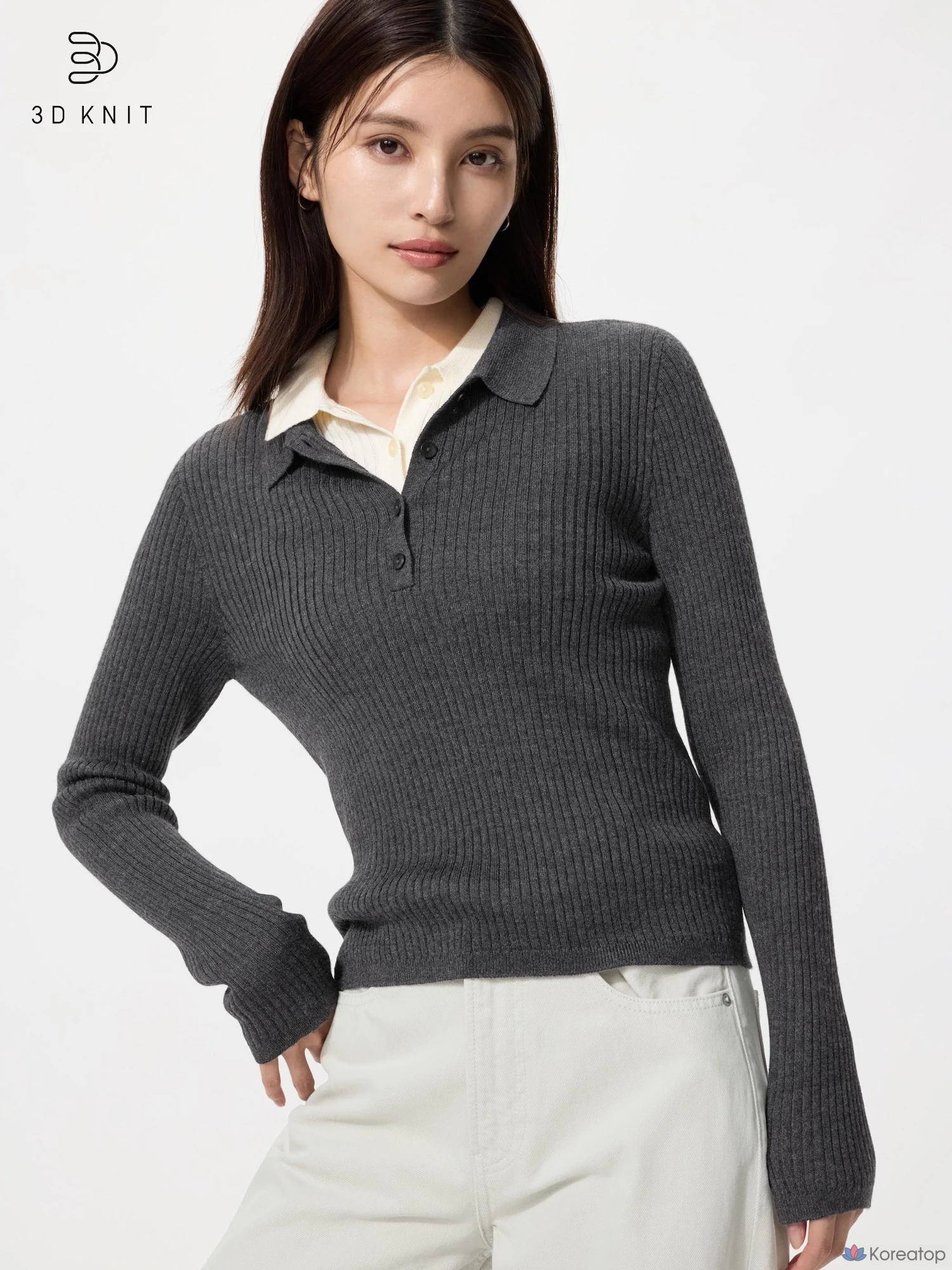 Свитер поло Uniqlo 3D Knit Merino Blend Rib Polo Sweater