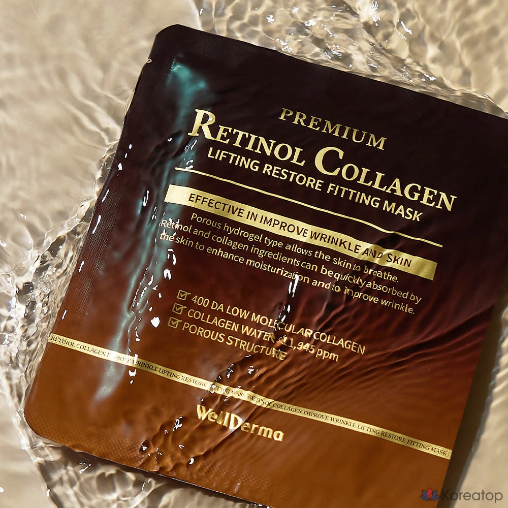 Маска для лица WellDerma Premium Retinol Collagen Lifting Restore Fitting Mask Pack 75 г, 3 упаковки, 4 упаковки, фото 4