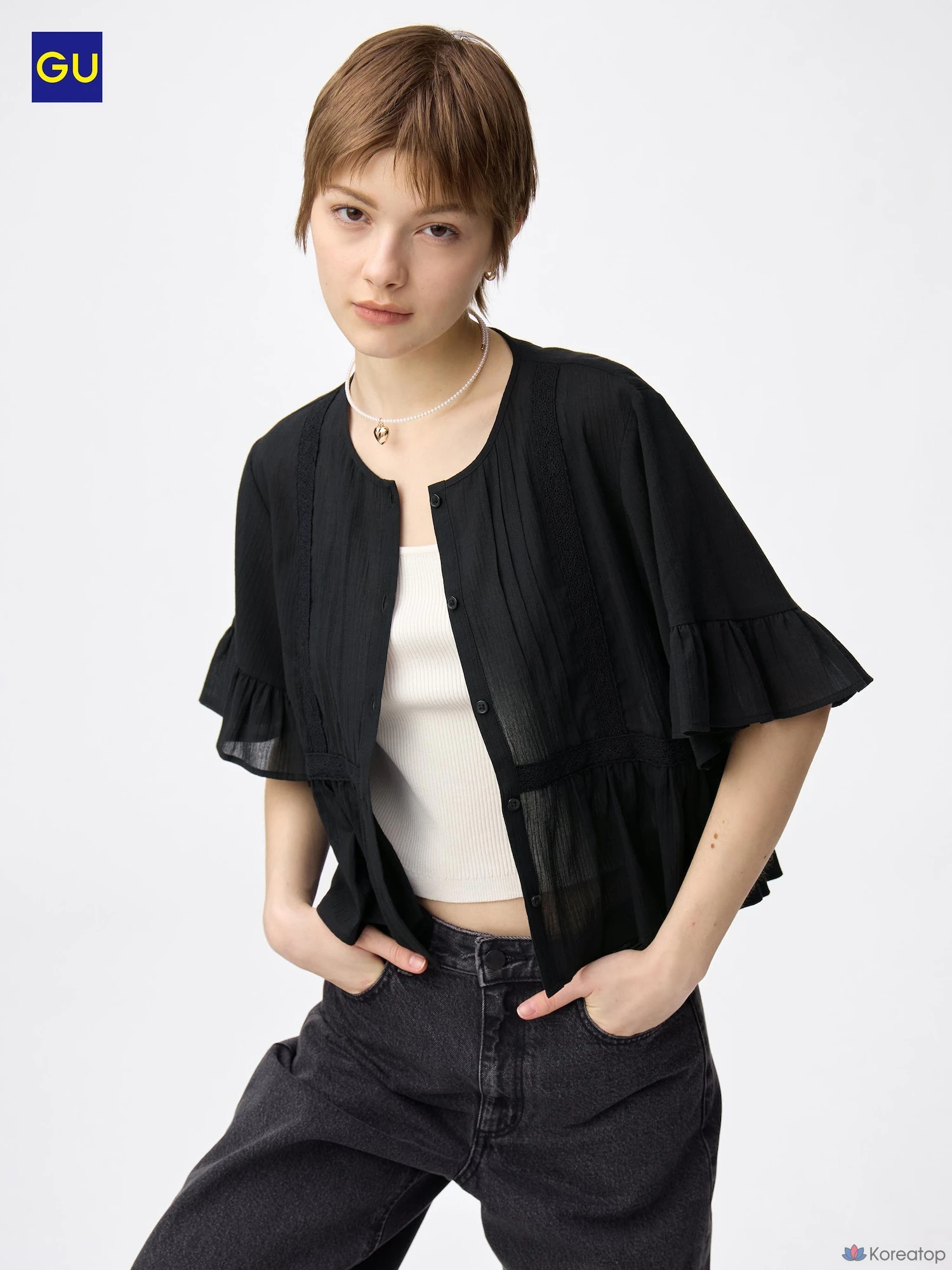 Блузка Uniqlo Lace Frill Blouse Short Sleeve