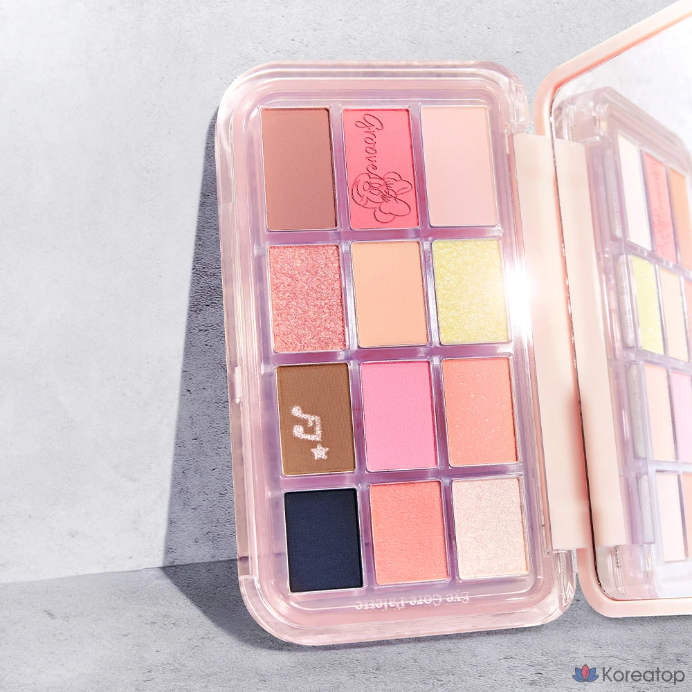 Палетка теней Espoir Disney Edition Eye Core Palette + набор кистей для базы под тени, № 8 Groove Reddish, 1 комплект.