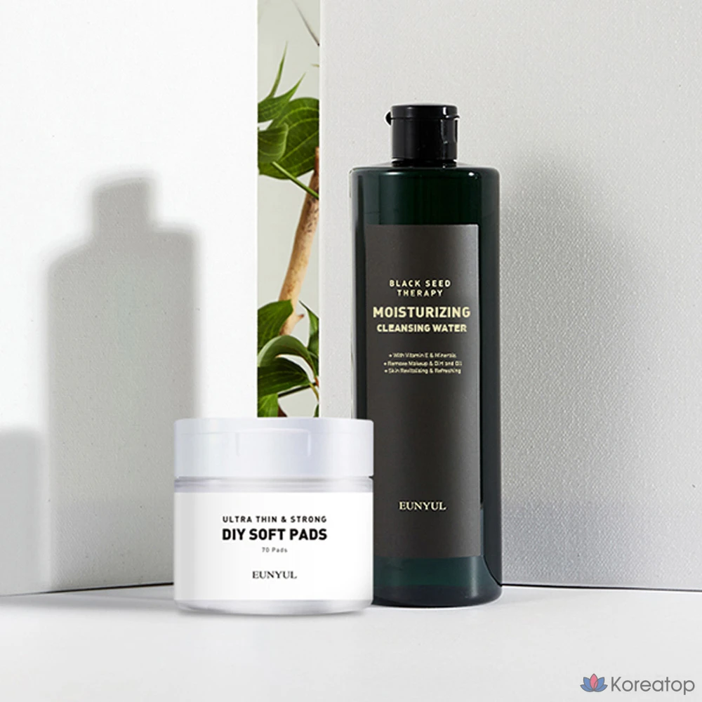 Очищающая увлажняющая вода Eunyul Black Seed Therapy, 500 мл, набор из 70 подушечек, 5 комплектов, фото 3