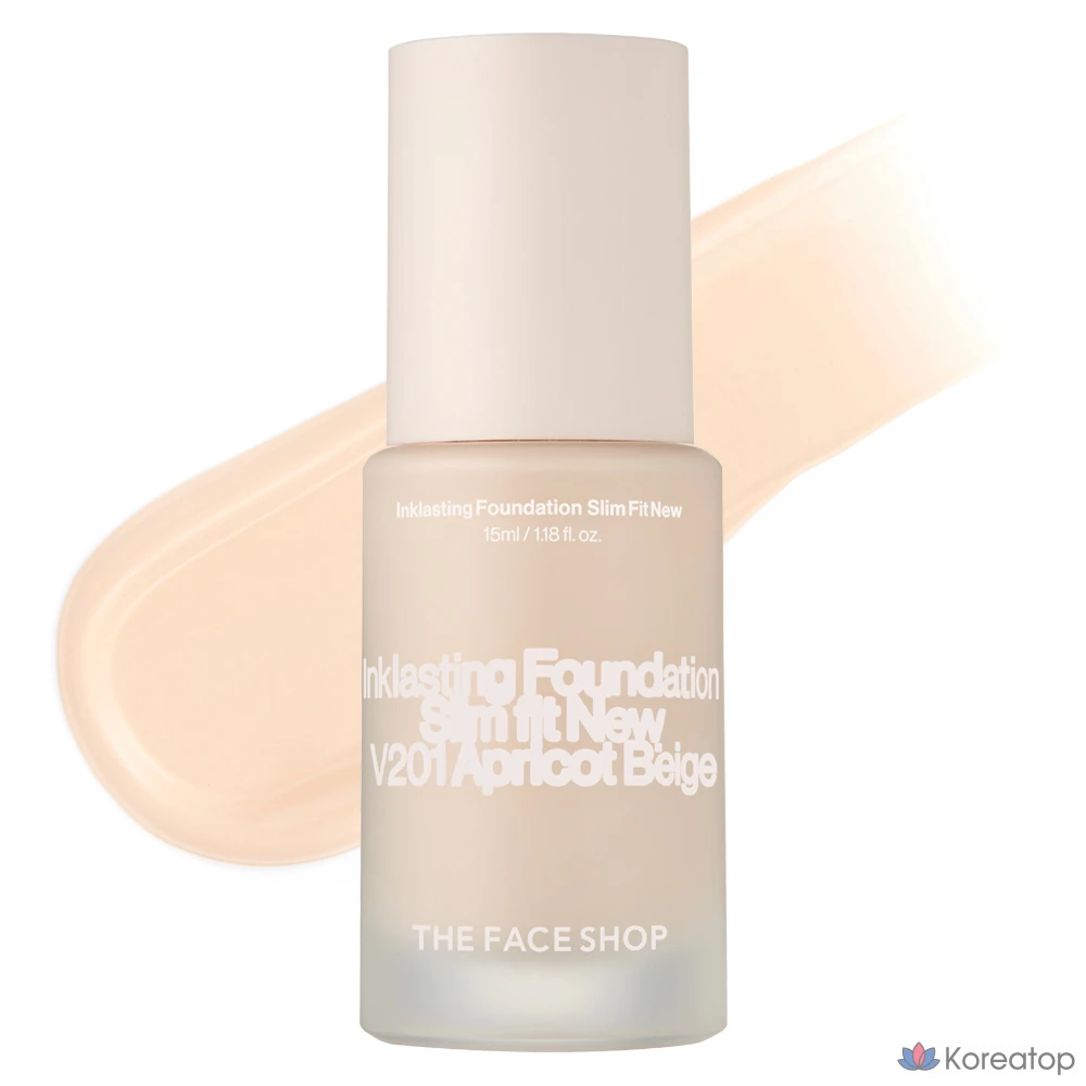 Тональный крем The Face Shop Ink Lasting Foundation Slim Fit New, 15 мл, V201 Абрикосово-бежевый, 1 шт.