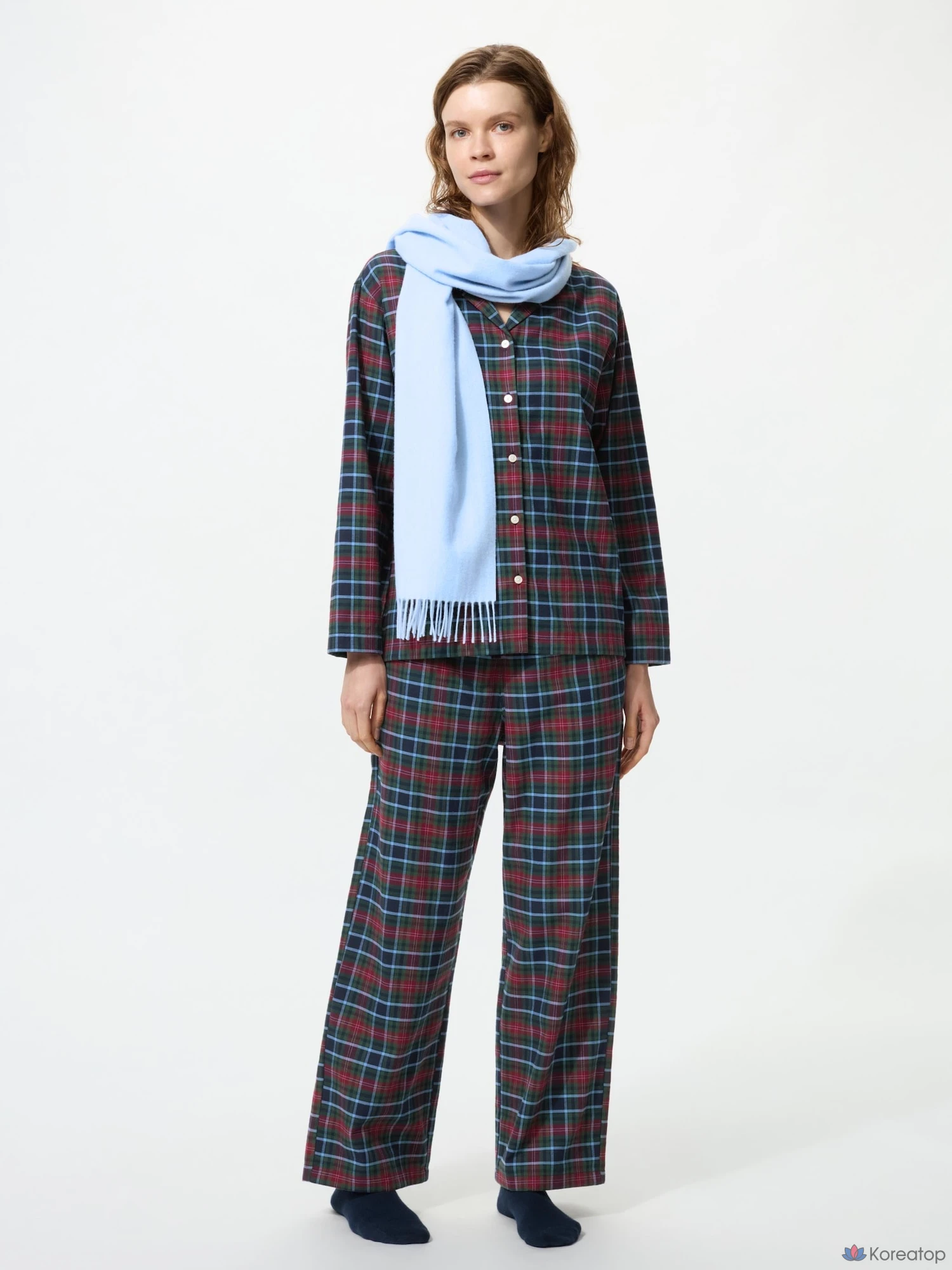 Пижама Uniqlo Flannel Pajama Long Sleeve, в клетку
