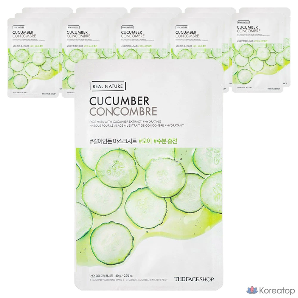 Тканевые маски для лица The Face Shop с огурцом, 1 упаковка, 15 штук