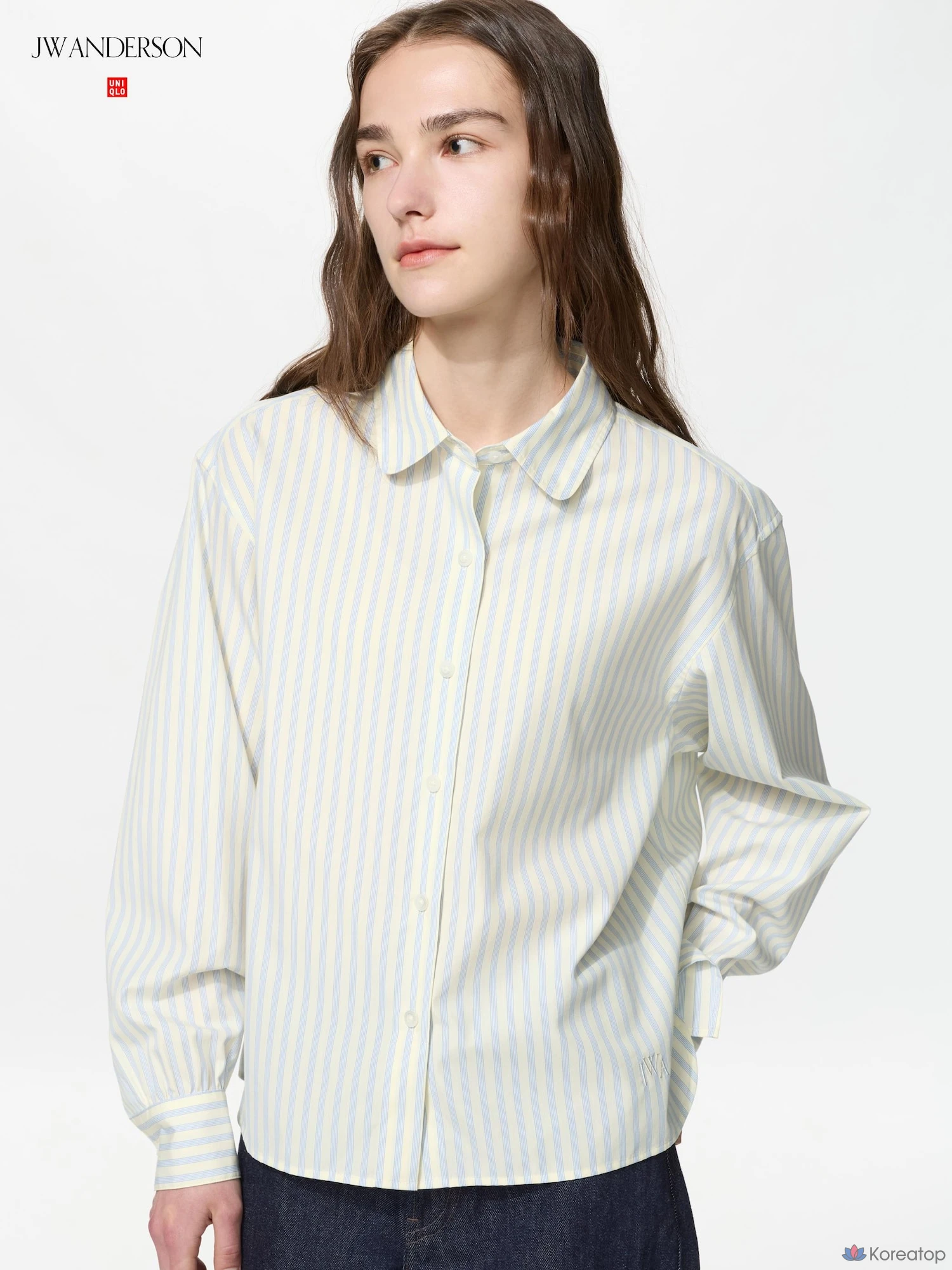 Рубашка Uniqlo Cotton Volume Sleeve Shirt, в полоску