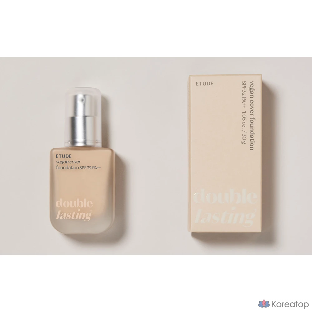 Тональный крем Etude House Double Lasting Vegan Cover Foundation, 30 г, 1 шт., цвет 19N1, светло-бежечный., фото 2