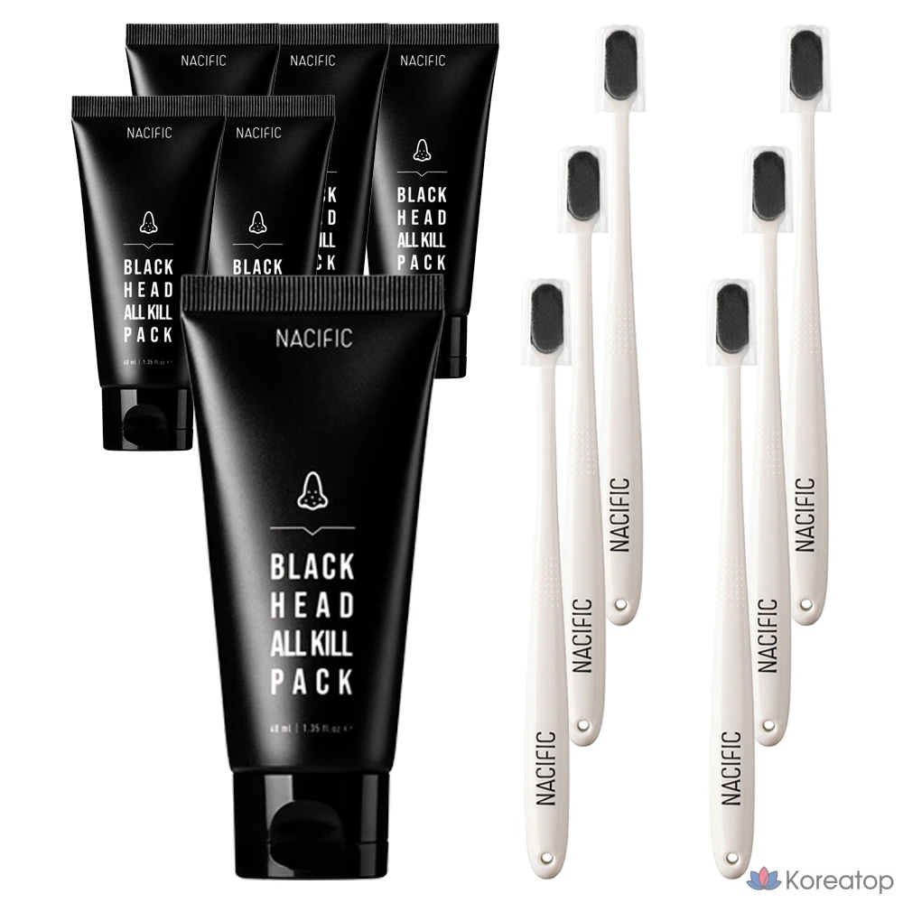 Набор из 6 штук: маска для лица NACIFIC Blackhead All-Kill Wash-Off Mask Pack, маска для носа + щеточка All-Kill.