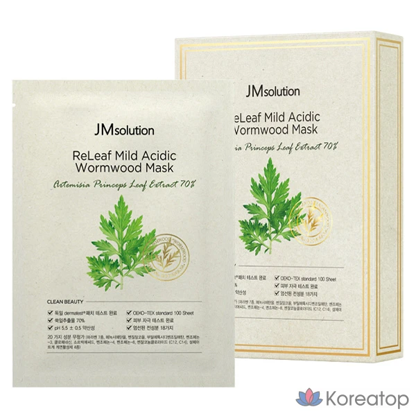 Маска для лица JM Solution Relief с умеренно кислым действием и экстрактом полыни, 10 штук в упаковке, 1 упаковка