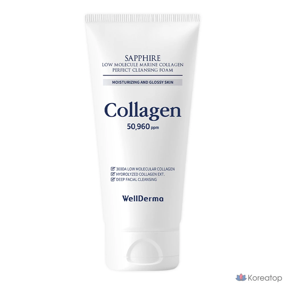 Очищающая пенка WellDerma Sapphire Low Molecular Marine Collagen Perfect Cleansing Foam, 1 шт., 150 г