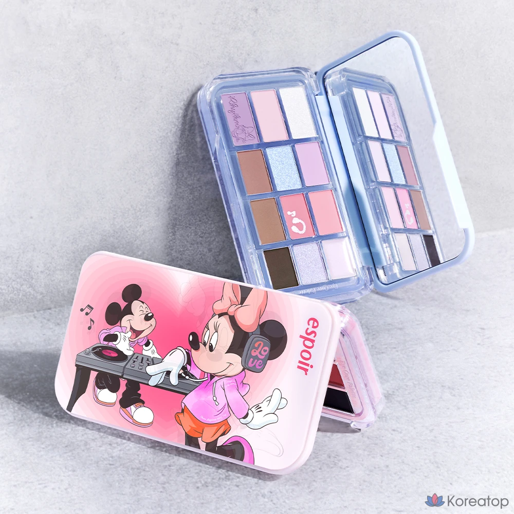 Палетка теней Espoir Disney Edition Eye Core Palette + набор кистей для базы под тени, № 8 Groove Reddish, 1 комплект.