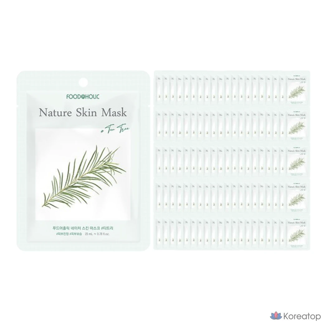 Набор масок для лица FoodaHolic Nature Skin с маслом чайного дерева, 1 упаковка, 100 штук.
