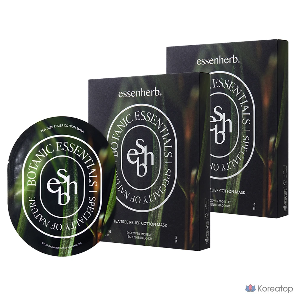 Набор из 2 хлопковых масок EssenHerb с маслом чайного дерева, 5 штук.