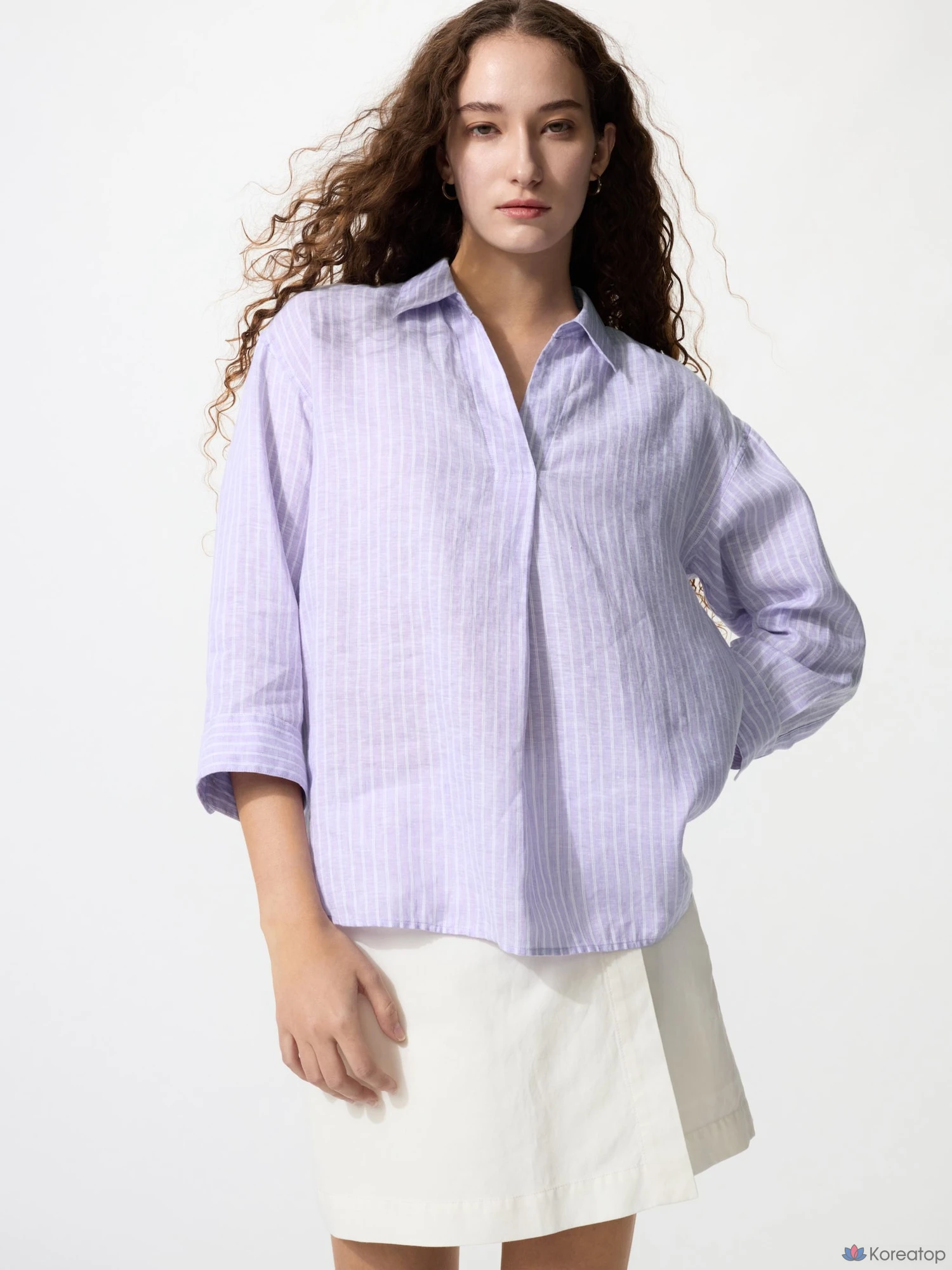 Рубашка Uniqlo Premium Linen Skipper Collar 3/4 Sleeve Shirt