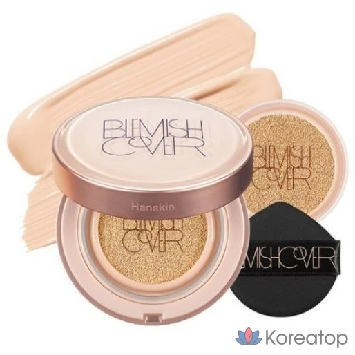 Тональный крем-кушон HANSKIN Semi-Matte Blemish Cover Conceal Cushion Foundation, основной продукт 11 г + сменный блок 11 г, № 21 CREAM, 1 шт.