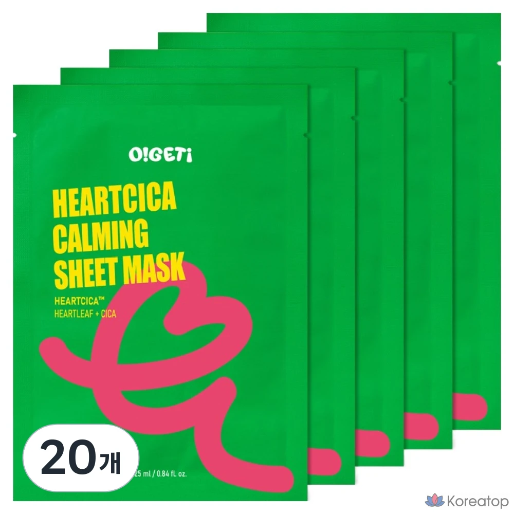 Успокаивающая тканевая маска для лица O!GETi Heart Cica, 20 штук, 1 упаковка.