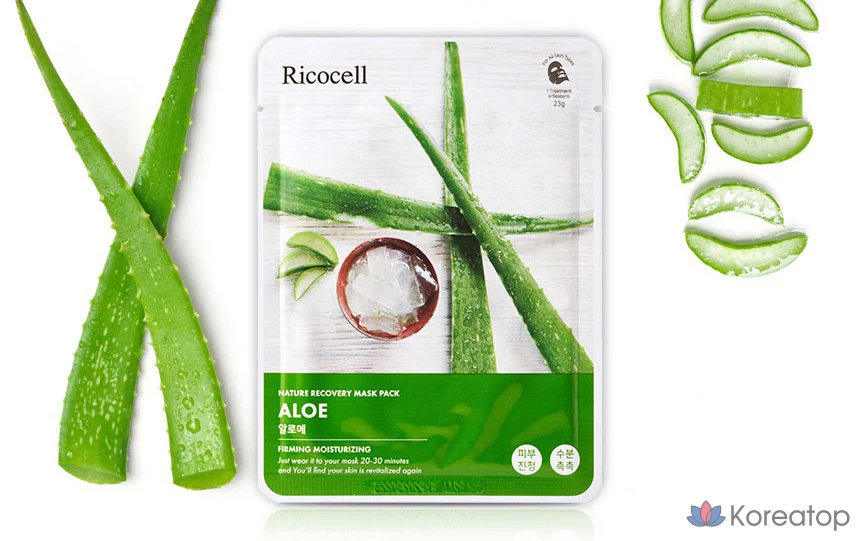 Набор восстанавливающих масок Ricocell Nature Recovery Mask Pack с алоэ вера, 30 штук, 6 упаковок., фото 3