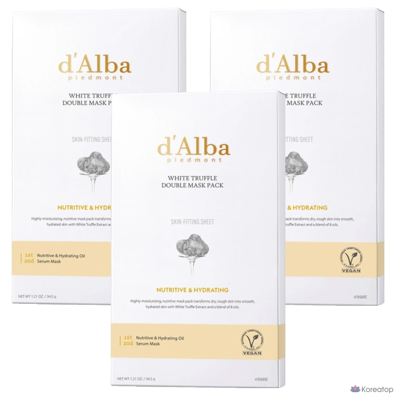 Увлажняющая маска для лица D'alba с белым трюфелем, двойной питательный эффект, 130 г, 3 шт.