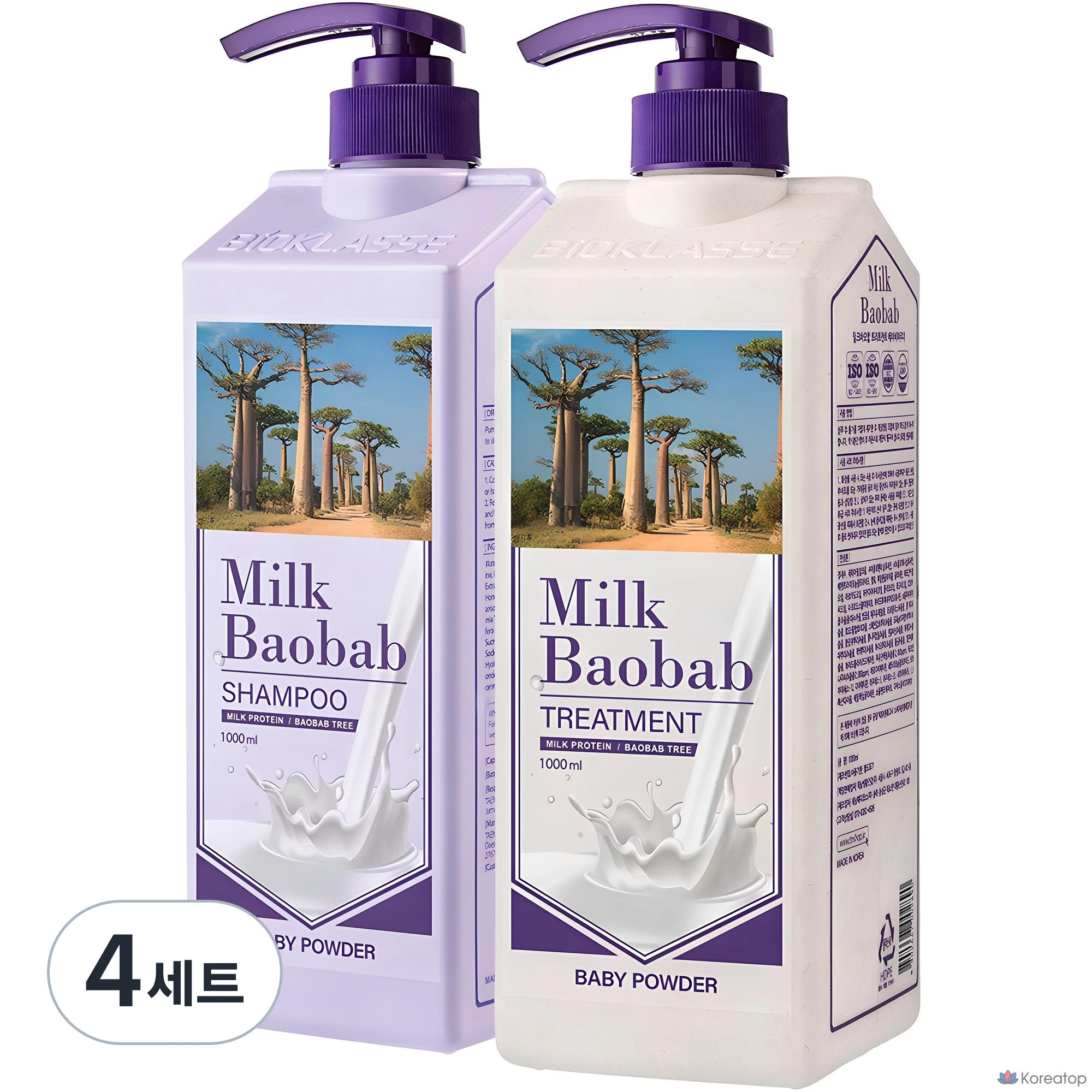 Детский шампунь Bioclasse Milk Baobab Baby Powder 1000 мл, средство для ухода 1000 мл, 4 комплекта