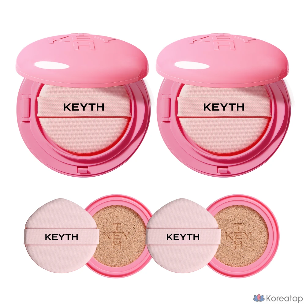 Тональный крем-кушон KEYTH Colored Pink Magnet Cushion Foundation, 2 шт., 15 г + сменный блок, 2 шт., 15 г, 3 шт., оттенок Pure Beige.